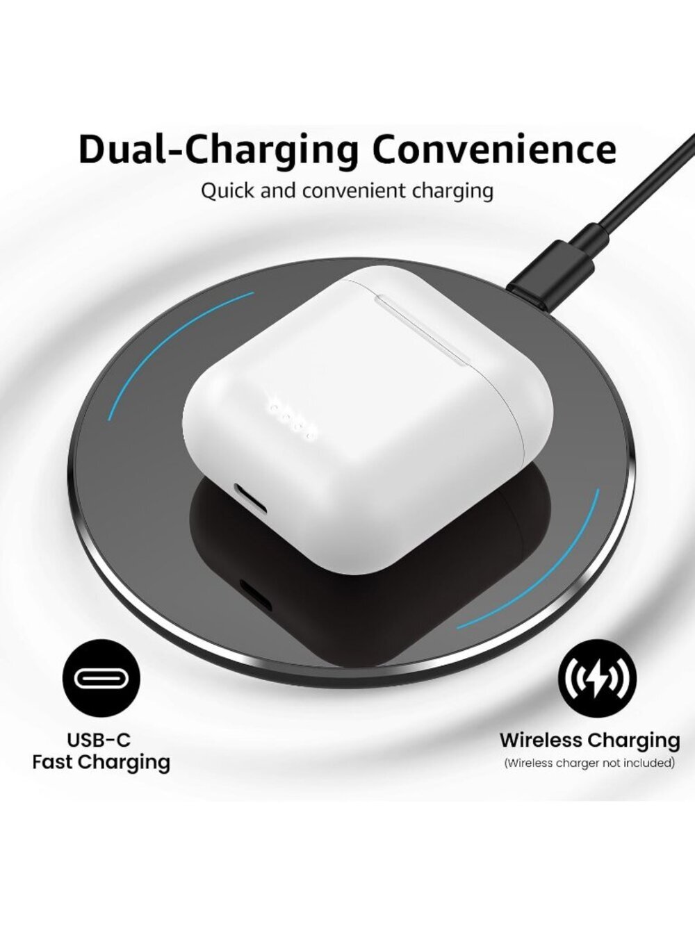 Wireless White Stereo Sound 50 Hours Playtime Waterproof Bluetooth 5.3 Earbud - Picture 4 of 6